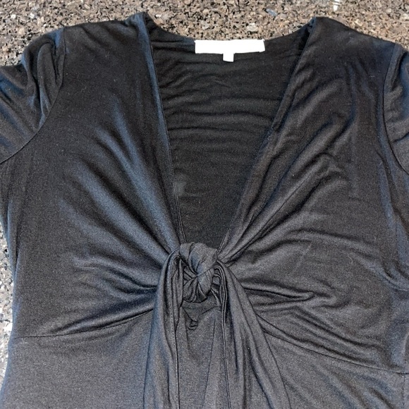 NWT Lovers And Friends Black Long Sleeve Tie Front Deep Plunge Mini Dress - Picture 6 of 9